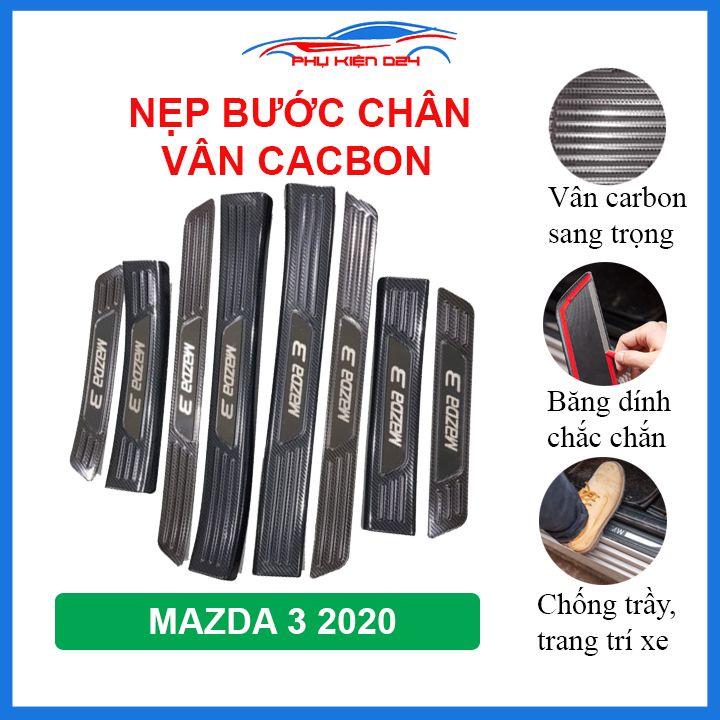 Bộ nẹp bước chân trong ngoài vân Cacbon xe Mazda 3 2020-2022 chống trầy làm đẹp ô tô