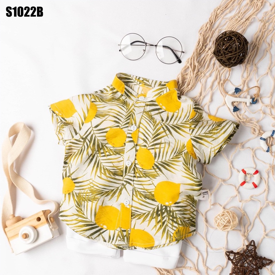Áo sơ mi cộc tay họa tiết - quần đùi ( bán lẻ) MINTSCLOSET Mint's Closet cho bé trai sơ sinh 1 2 3 4 tuổi - s1022