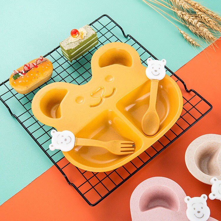 Khay ăn dặm lúa mạch 3 món Children cao cấp hình thú cho bé