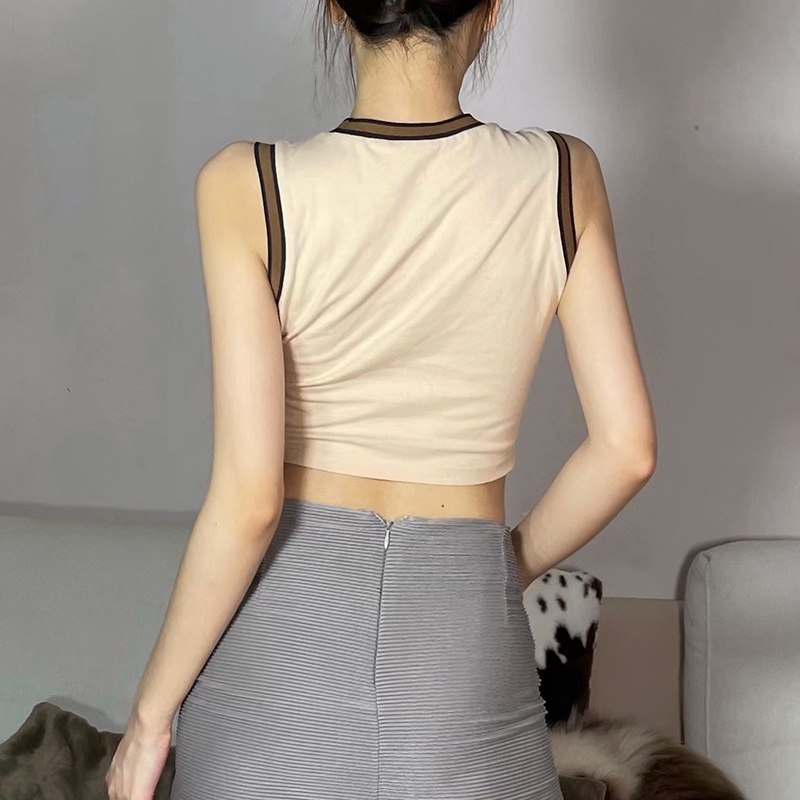 Kliou 2022 Mới vào mùa hè Áo thun croptop KLIOU cotton mềm mại ôm dáng vừa vặn in họa tiết chữ cái phong cách retro mùa hè dành cho nữ