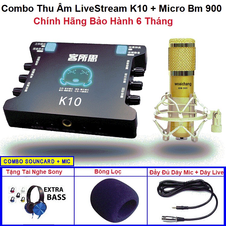 Sound Card XOX K10 Và Micro Thu Âm Live Stream Bm 900 Giá Rẻ Bảo Hành 6 Tháng Tặng Tai Nghe