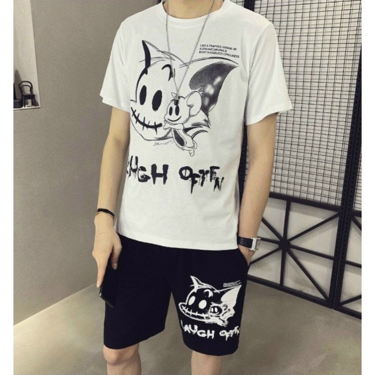 Bộ quần áo thể thao nam, set đồ thể thao nam chất vải thun mát mẻ,năng động thoải mái mùa họa tiết LAUGH | BigBuy360 - bigbuy360.vn