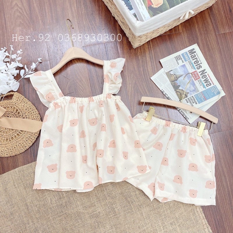 Đồ ngủ mặc nhà cánh tiên chất đũi hoạ tiết dễ thương siêu mát mùa hè