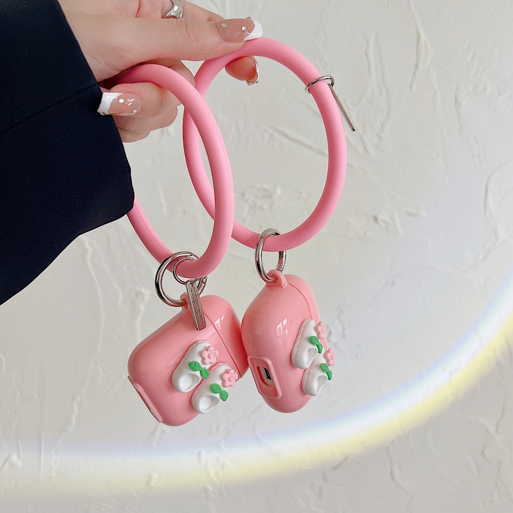 Vỏ Bảo Vệ Hộp Sạc Tai Nghe Bluetooth Không Dây AirPods 1 2 pro 3 2021 gen3 Bằng Silicon Hình Dép Hồng 3D Dễ Thương