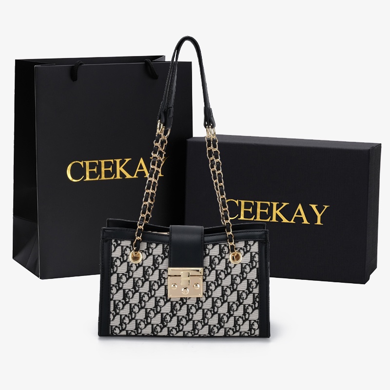 🌸Hàng Order🌸 Túi Xách Nữ CEEKAY Da Họa Tiết Khóa Gài Quai Da Phối Xích Sang Chảnh Nữ Tính 🌸Hàng Quảng Châu