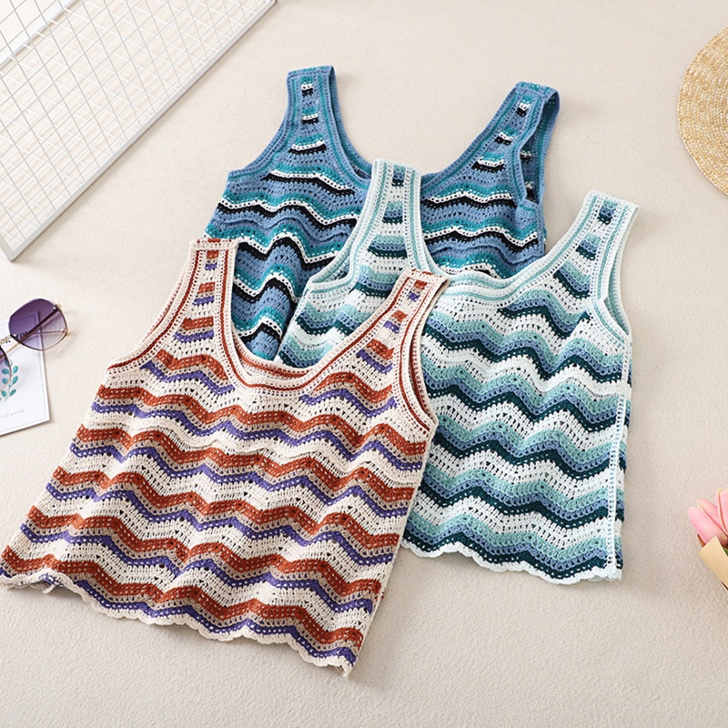 Áo Croptop Sát Nách Họa Tiết Kẻ Sọc Phong Cách Retro Thời Trang Mùa Hè Cho Nữ