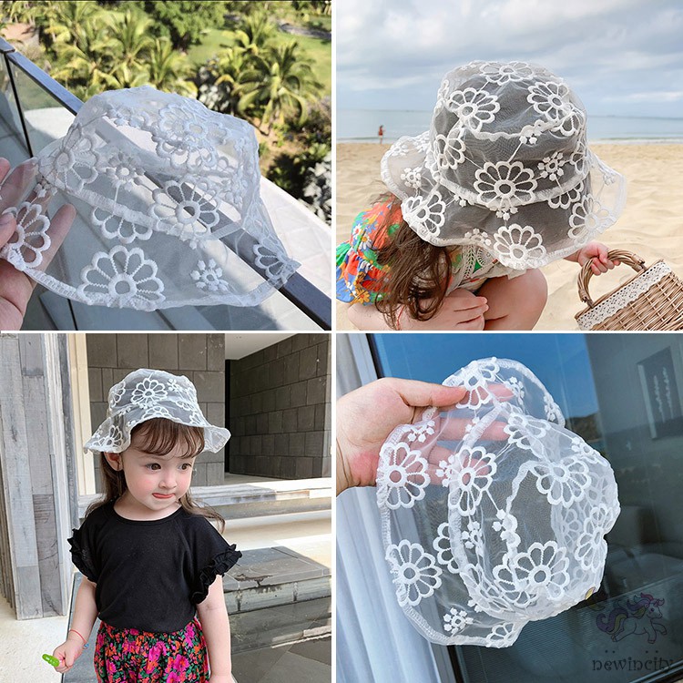 Mũ Đi Biển Phối Lưới Thoáng Khí Kiểu Hàn Quốc Dễ Thương Cho Bé Gái