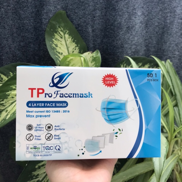 (Siêu rẻ) khẩu trang y tế 4 lớp màu xanh (hộp 50 cái)