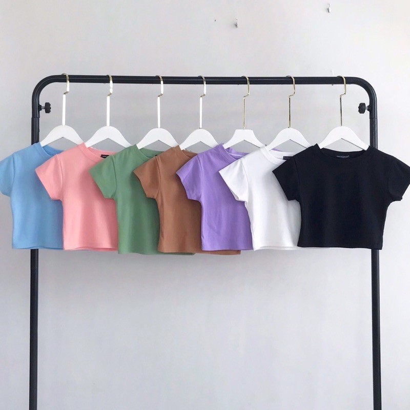 Áo croptop nữ cổ tròn trơn basic vải cotton mặc mát - Croptop ôm body đủ màu