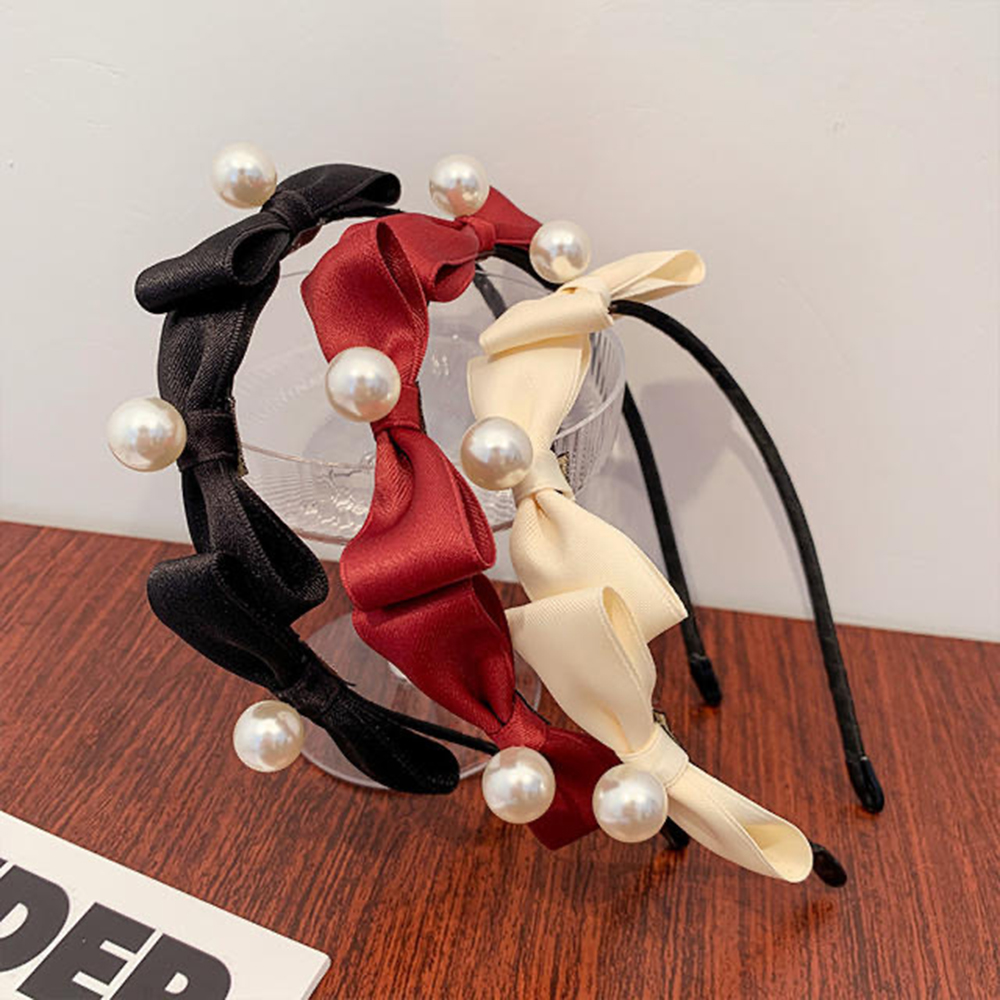 Băng đô vải thắt nơ đính ngọc trai nhân tạo