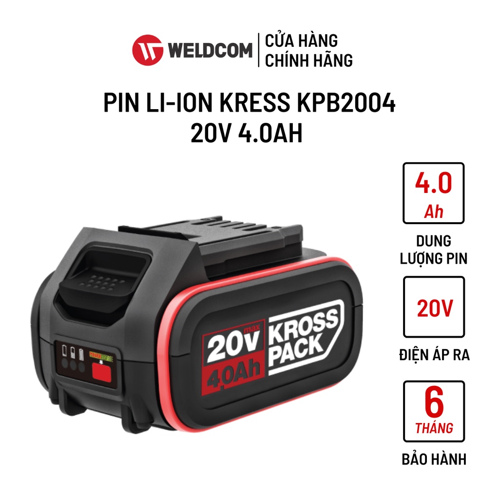 Pin Li-ion KRESS KPB2004 Tuổi Thọ Lớn Dung Lượng Cao 20V 4.0Ah