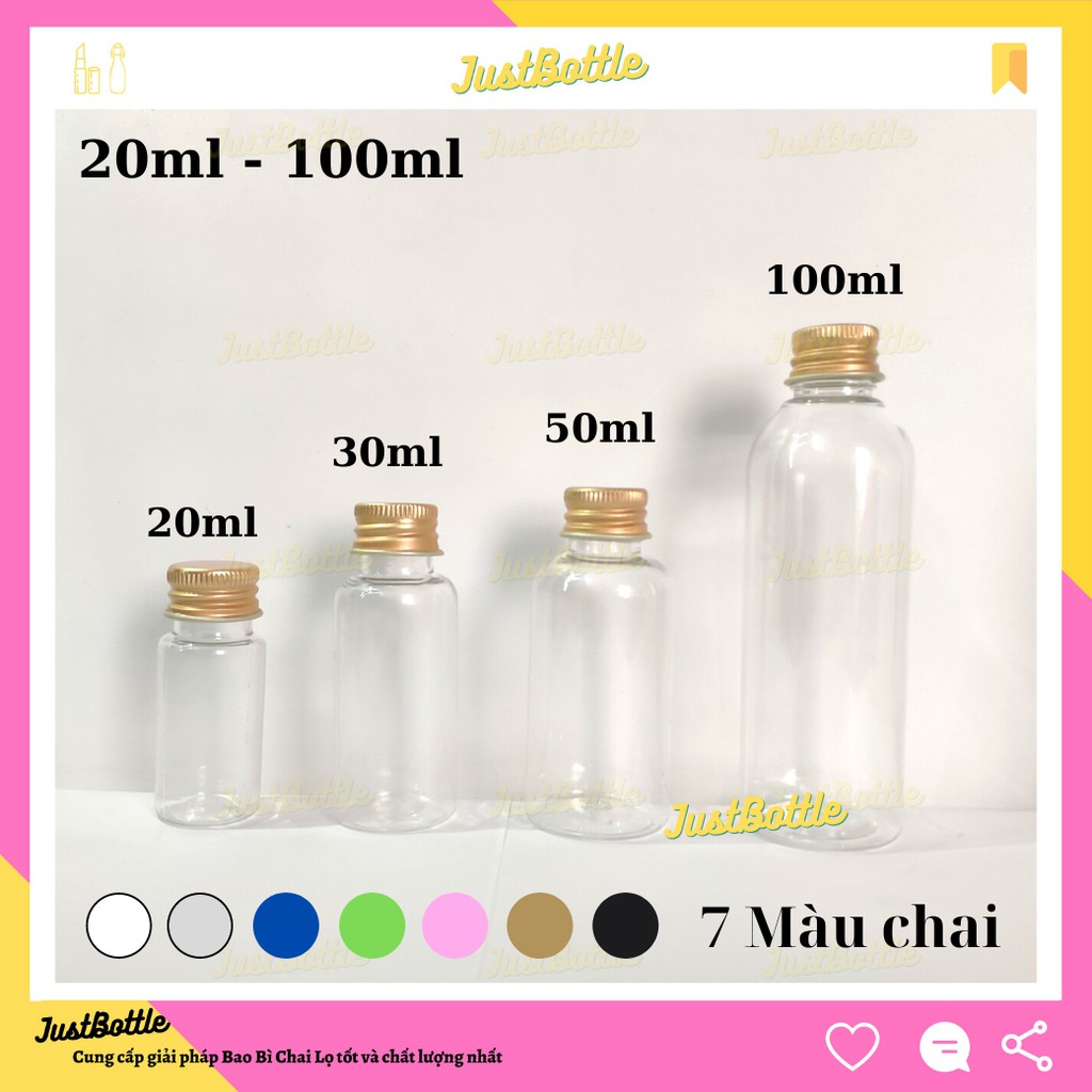 CHAI NHỰA PET NẮP NHÔM 20ml 30ml 50ml 100ml  LỌ CHIẾT MỸ PHẨM Nhỏ Trong suốt Nâu Xanh Hồng Đen Trắng