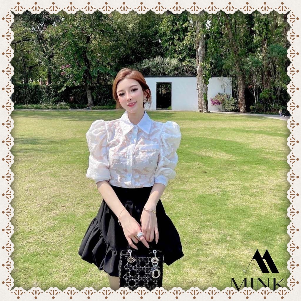 [HÀNG THIẾT KẾ] Set Áo Sơ Mi Ren Nổi Buộc Nơ Eo + Chân Váy Đuôi Cá Đen - Chất Liệu Ren Vân Nổi Cao Cấp | BigBuy360 - bigbuy360.vn