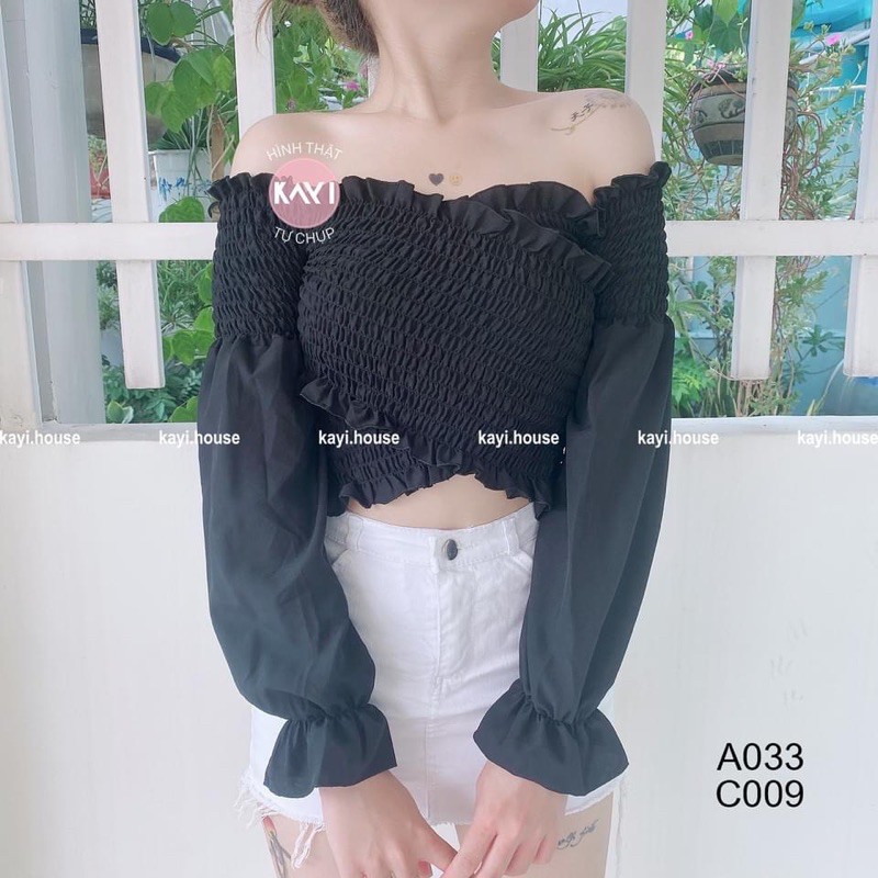 Áo croptop đắp chéo tay dài A033