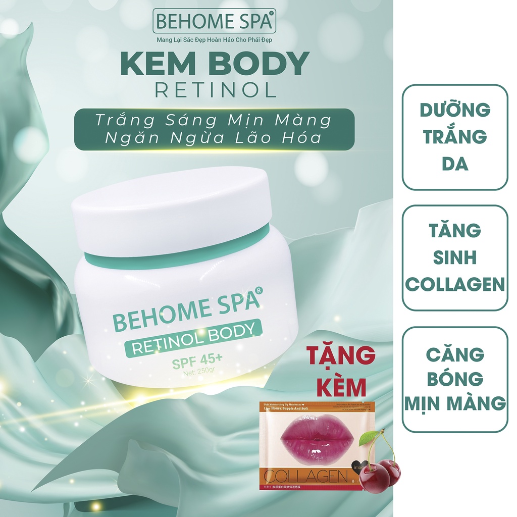 Kem dưỡng da body retinol behomespa tăng sinh collagen, ngăn ngừa lão hóa da, giúp da luôn căng bóng mượt và mịn màng.