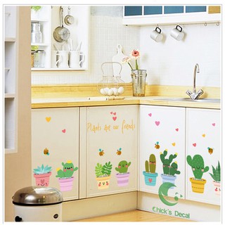Decal dán tường chậu xương rồng đáng yêu