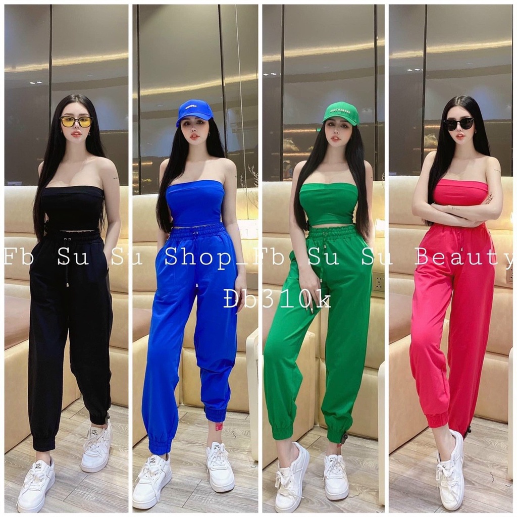 Set bộ nữ có áo ống kèm quần dài rút dây ôm chân 4 màu cực đẹp cho cô nàng năng động na