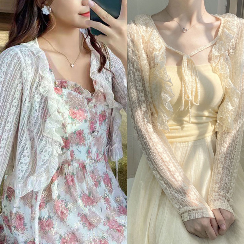 Áo Khoác Cardigan Ren Hoa Tay Dài Cổ Chữ V Chống Nắng Dành Cho Nữ Tri
