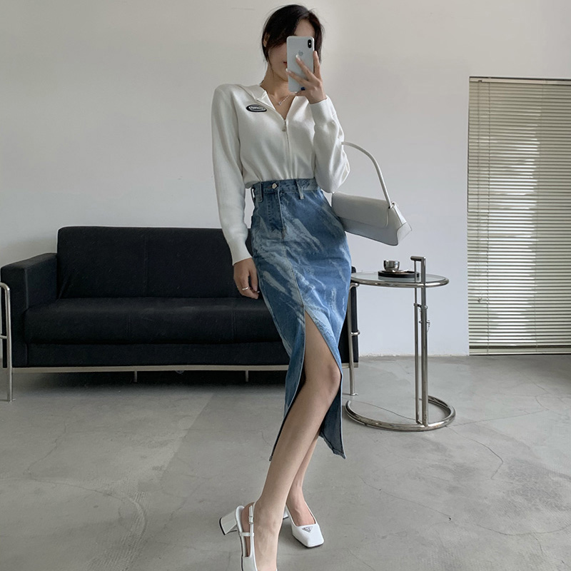 chân váy jean Dài Lưng Cao Xẻ Tà Quyến Rũ Cho Nữ | BigBuy360 - bigbuy360.vn