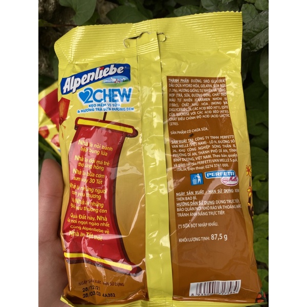Kẹo mềm Alpenliebe 2Chew gói 87.5g 25 viên hương vị ngẫu nhiên tuỳ đợt hàng date xa