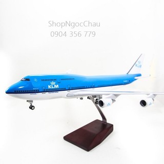 Mô hình máy bay KLM Dutch Airlines B747 47cm có bánh xe và đèn Led