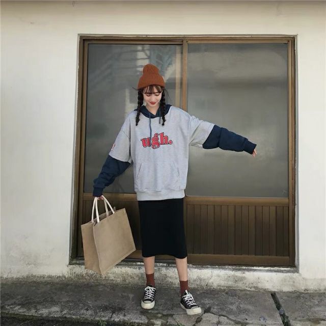 ÁO HOODIE NỈ PHỐI THÂN 2 MÀU UGH