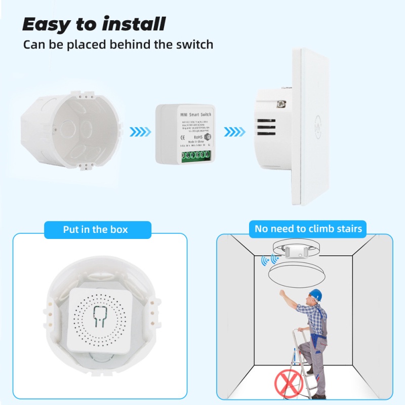 HOME MINI Wifi Smart Switch Timer Wireless Switches Smart Home Automation Compatible with Tuya Alexa Google Home Leve e compacto instalação fácil controle de voz Baixa latência HOME