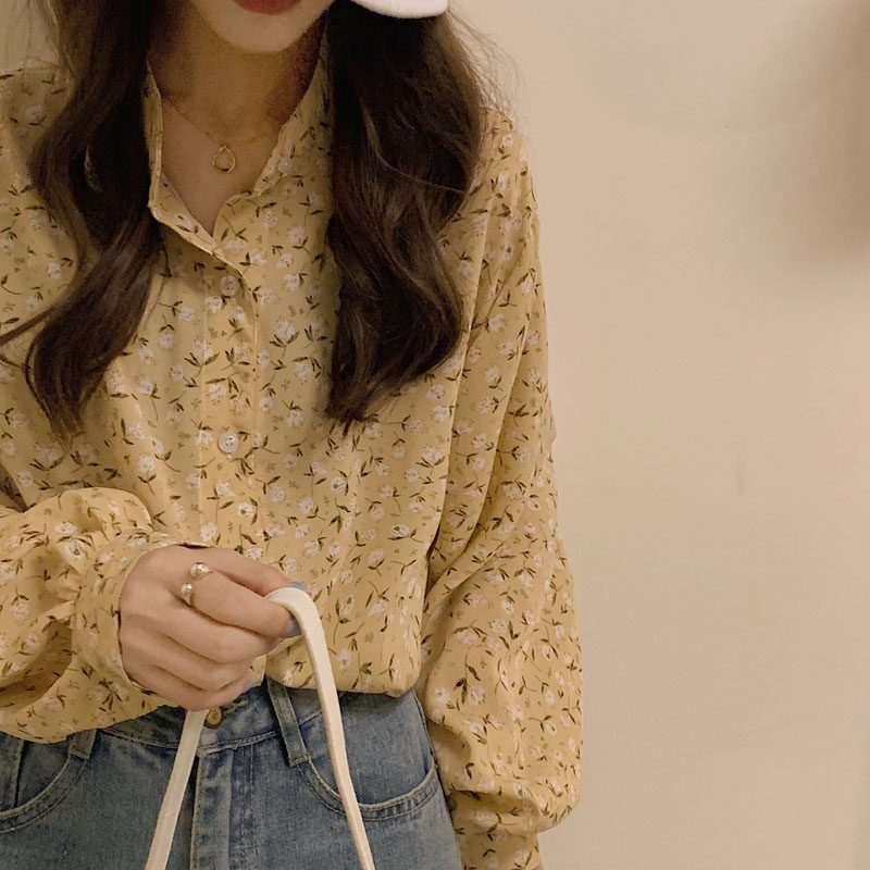 Áo Sơ Mi Tay Dài Họa Tiết Hoa Kiểu Dáng Xinh Xắn Thời Trang Cho Nữ