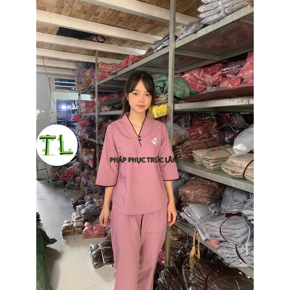 Đồ nữ đi chùa - Áo lam phật tử - Cúc thêu