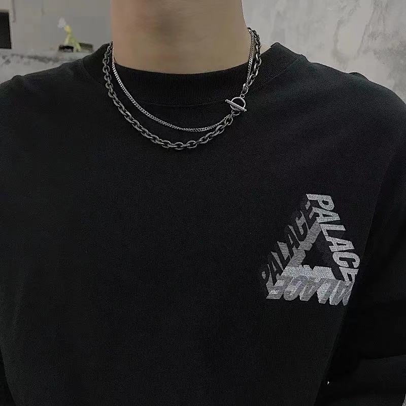 Vòng cổ xích 2 dây khóa tròn titan không đen không rỉ