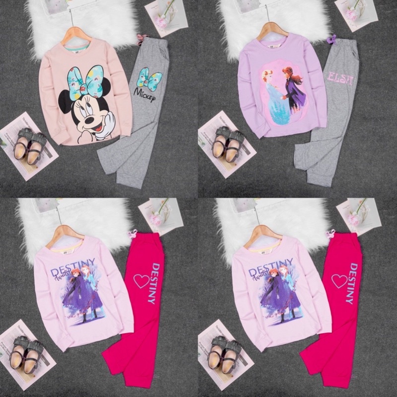 SP000739 Bộ cotton dài tay bé gái hình công chúa, mickey, mèo d.i.s..n.y hàng có sẵn