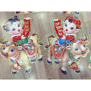 Hình dáng decal 3D trâu vàng trang trí tết 2021
