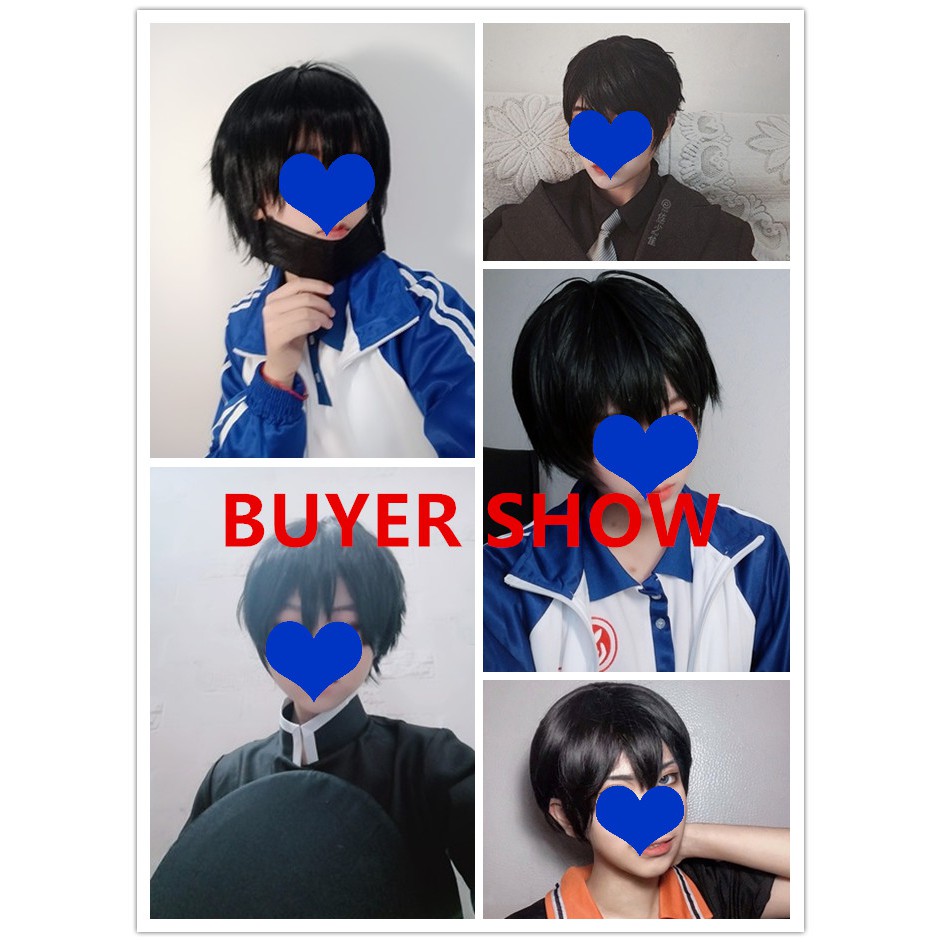 Tóc giả kiểu ngắn thẳng màu đen tự nhiên thời trang dành cho nam