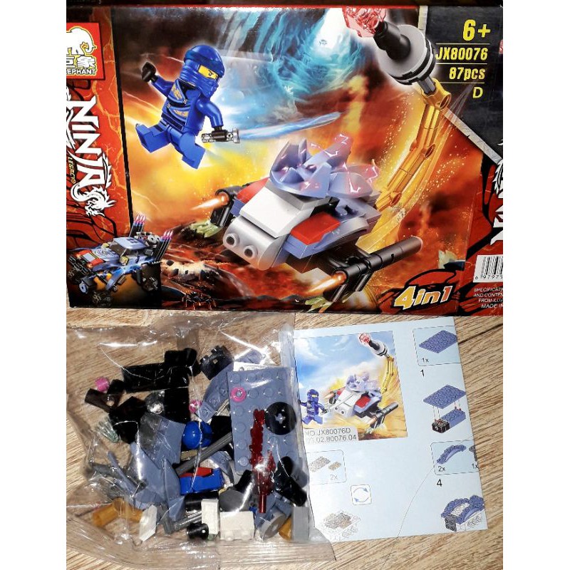 Lắp ráp 1 hộp LegoNinja Xe chiến đấu JX80076 có nhiều chi tiết bằng nhựa