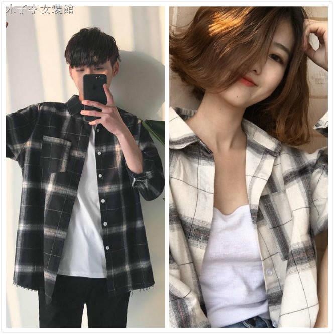 👍👍✳♈▣Áo sơ mi tay dài kẻ sọc kiểu Hàn Quốc thời trang mùa hè 2019 cho các cặp đôi