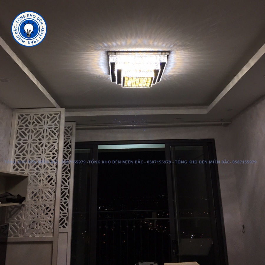 Đèn Ốp Trần-Đèn Mâm Pha Lê Vuông Cao Cấp-Đèn Trang Trí Phòng Khách-Tặng Kèm Điều Khiển Từ Xa