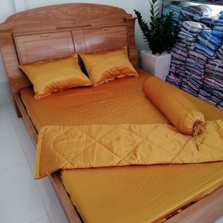 Trọn bộ 5 món chăn ga áo gối vải phi lụa trơn cao cấp
