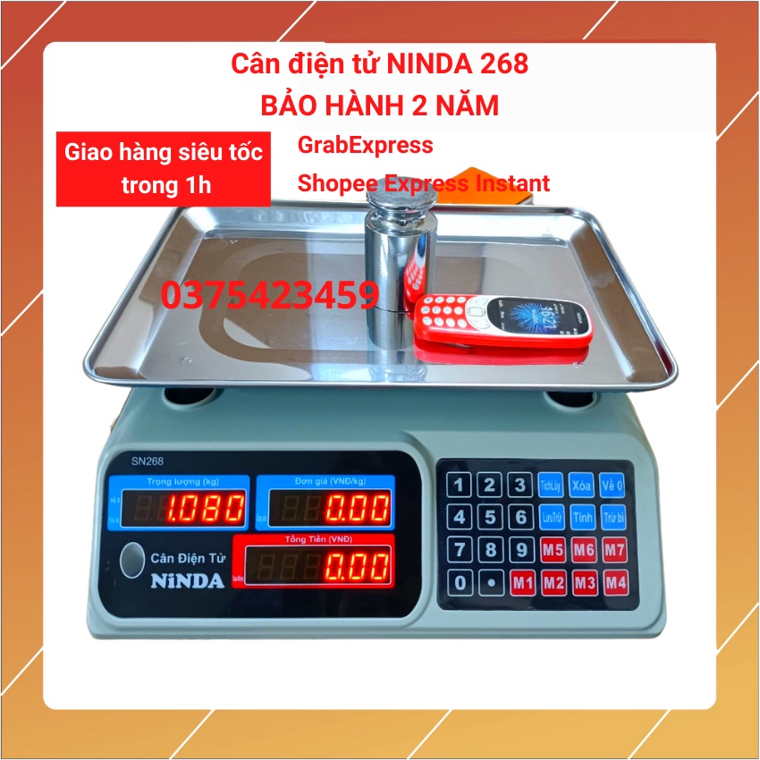 [ BH12T] cân điện tử tính tiền bán hàng siêu thị, tạp hóa,hoa quả  NINDA (SN268) 30Kg/5 được làm bằng thép không gỉ