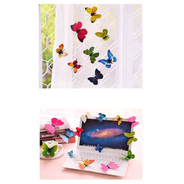 Set 12 Miếng Dán Tường Trang Trí Hình Con Bướm 3D Nhiều Màu Sắc Nghệ Thuật