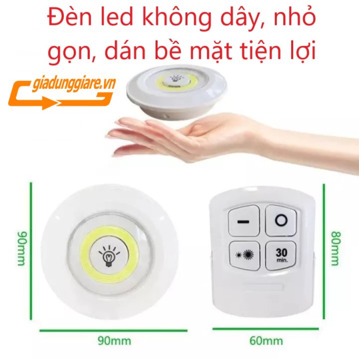 Bộ 3 Đèn LED điều khiển từ xa dùng pin , dán tường không dây với 2 chế độ sáng (Ánh sáng trắng)