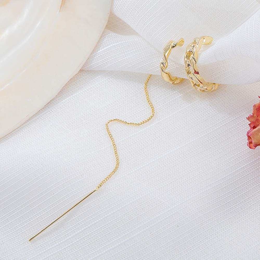 Khuyên Tai Dạng Kẹp Phối Tua Rua Đơn Giản Phong Cách Hàn Quốc