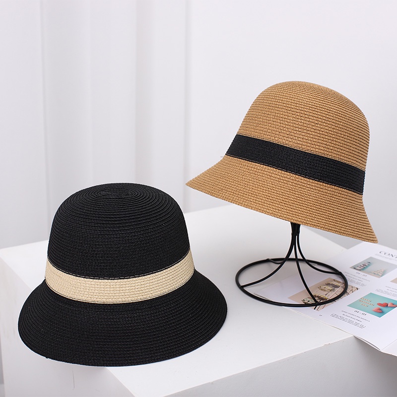 Mũ Cói Cụp Đai Cói Đen Jussy Fashion Phong Cách Nón Cói Đi Biển Vintage Hàn Quốc Nhiều Màu Đẹp