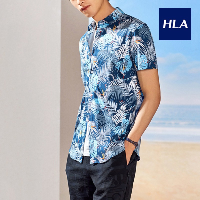 Áo Sơ Mi Nam Ngắn Tay Hoạ Tiết Cao Cấp HLA Cool tropical pattern short-sleeved Shirt