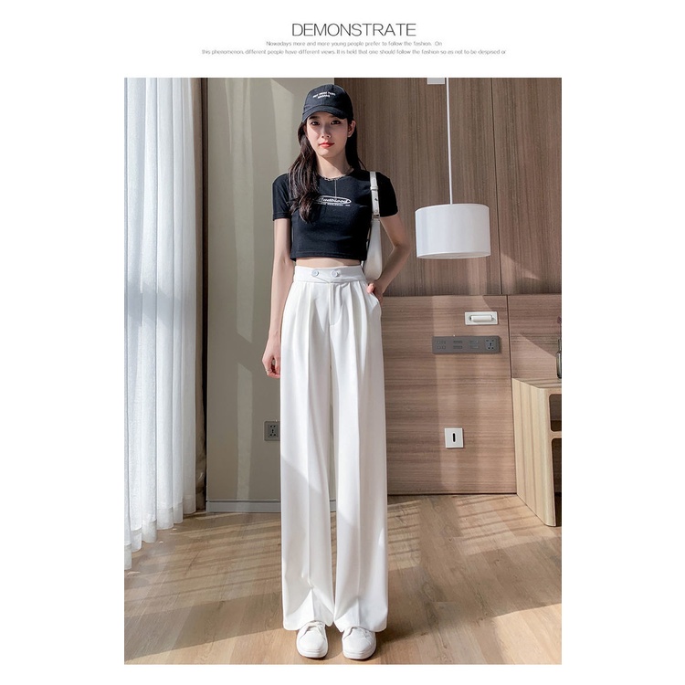 Quần Lụa Lạnh Mỏng Ống Rộng Lưng Cao Thời Trang Dành Cho Nữ