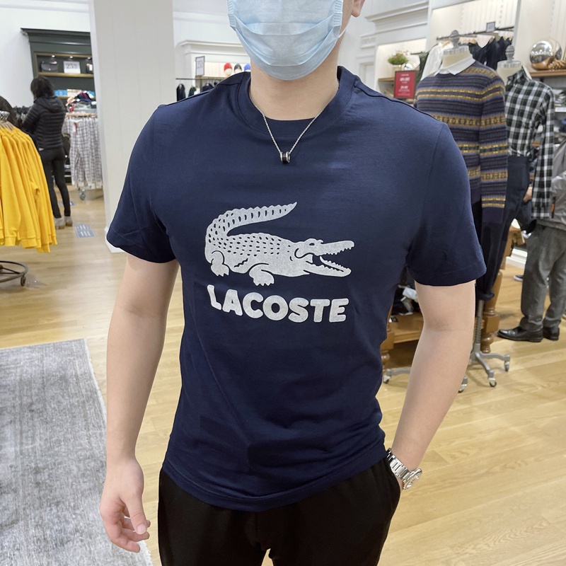 Áo Thun Cotton Ngắn Tay Màu Trơn In Logo Lacoste Thời Trang Mùa Hè Cho Nam