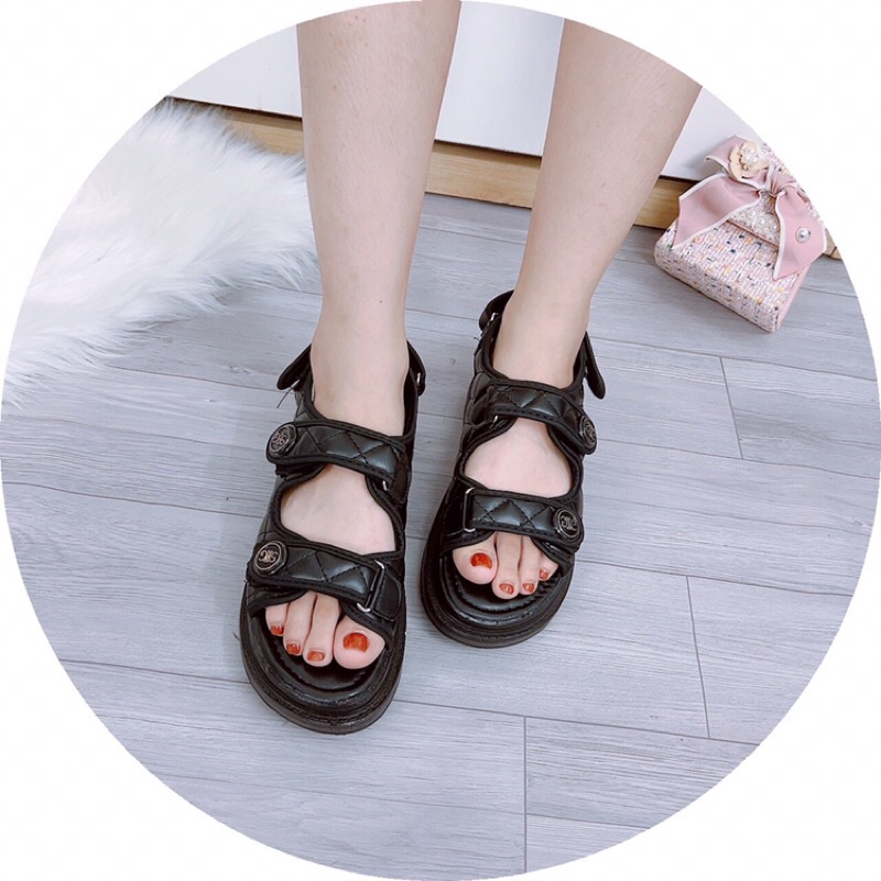 Dép sandal học sinh nữ quai ngang chần chỉ XX đế 2cm