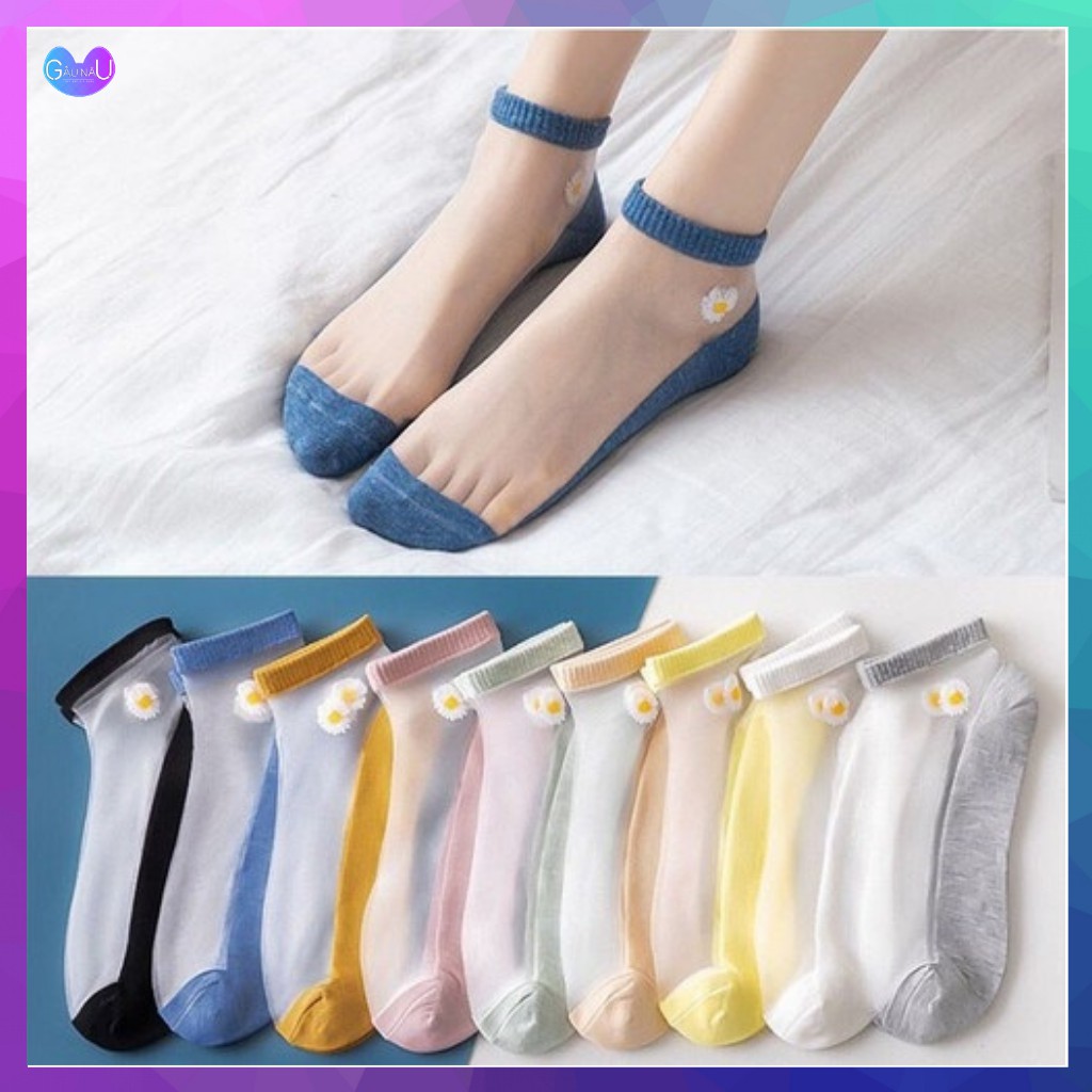 Set 10 Đôi Tất Lưới Hoa Cúc Cổ Ngắn Cho Bạn Gái - Tất Mỏng Mùa Thu
