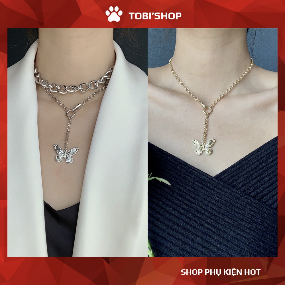 Dây chuyền chocker bướm ôm sát cổ TOBI STORE 02 lớp dây mặt bướm gợi cảm TB89