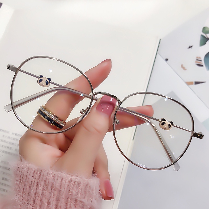 Mắt Kính Tròng Tròn Chống Ánh Sáng Xanh Chống Tia Bức Xạ Hình Gấu Trúc Thời Trang Hàn Quốc Cho Nam Nữ