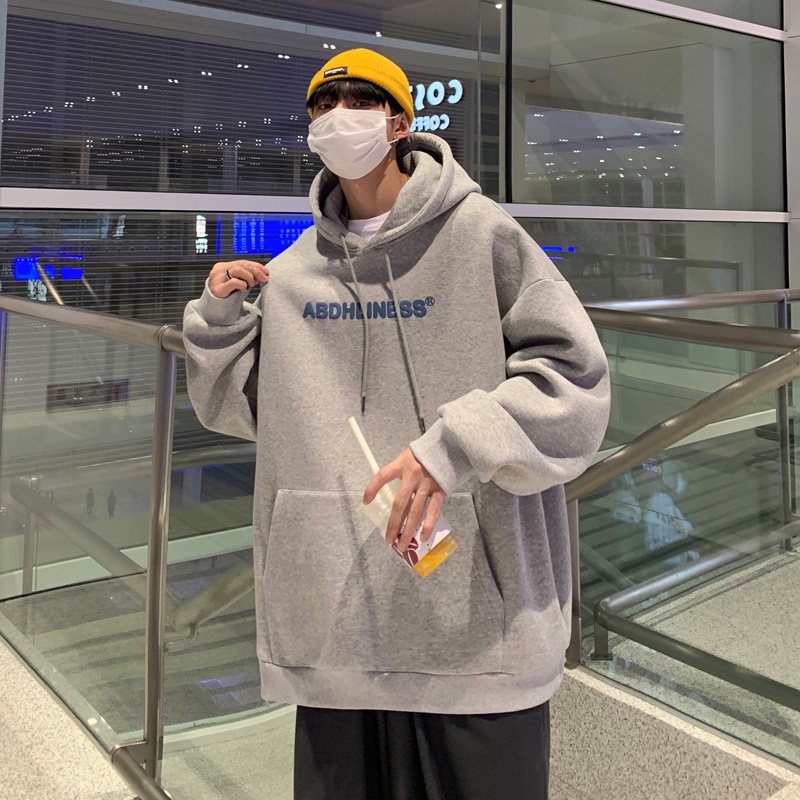 Áo hoodie nhung tay dài in chữ đơn giản giữ ấm thời trang mùa đông cá tính cho nam size M-5XL